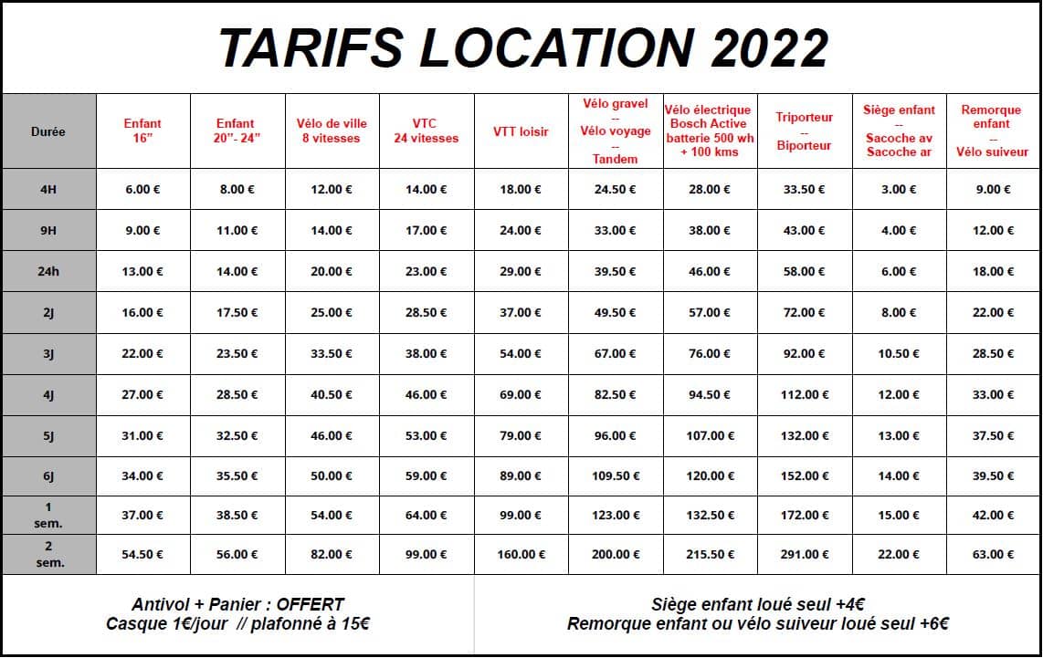 tarifs location 2022 tarifs location 2022